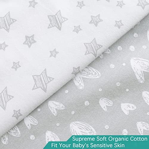 Unisex white and grey star print diaper changing mattress fitted sheet close up