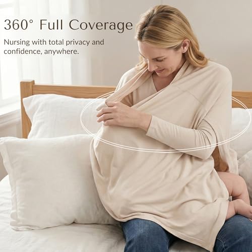 Mother using Konssy breastfeeding cover in public