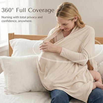 Mother using Konssy breastfeeding cover in public