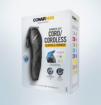 ConairMAN Number Cut clipper kit packed neatly inside the premium deluxe hard storage case