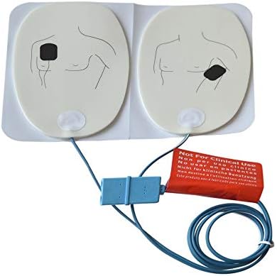 AED trainer pads applied to a medical manikin for placement demonstration.