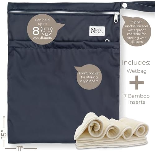 Nora's Nursery Cloth Diapers 7 Pack with 7 Inserts & 1 Wet Bag - Waterproof Cover, Washable, Reusable & One Size Adjustable Pocket Diapers for Newborns and Toddlers - Sunshine & Rainbows - Image 4