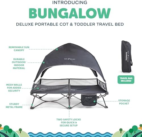 Baby Delight Bungalow Deluxe cot mesh walls and locking metal frame structure detail