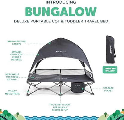 Baby Delight Bungalow Deluxe cot mesh walls and locking metal frame structure detail