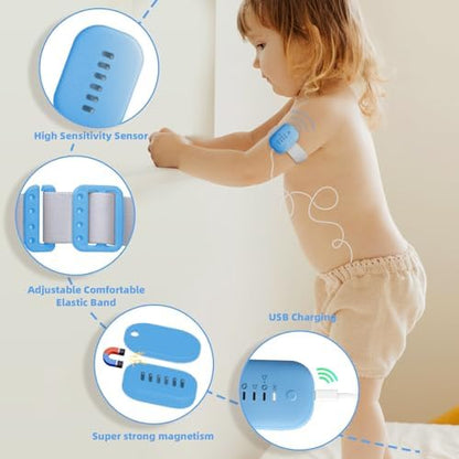Blue wearable bedwetting wristband tracker for boys and girls training