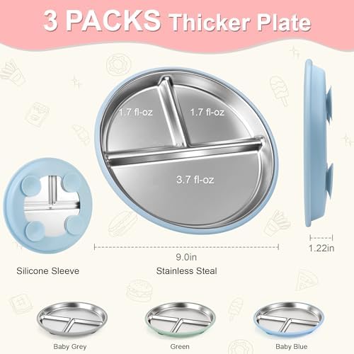 Top down view of Bella's Friends stainless steel feeding plates