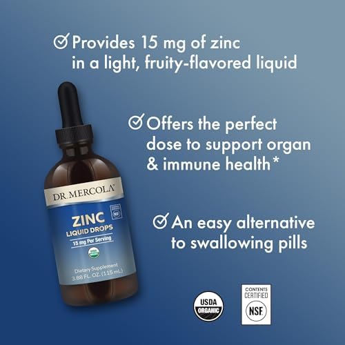 Dr. Mercola immune support zinc mineral supplement bottle angled display