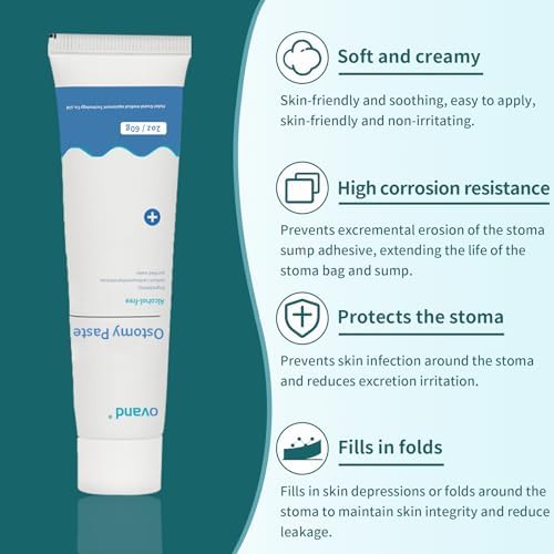 Malleable ostomy bag filler paste being applied to fill skin folds and creases around a stoma
