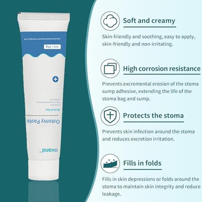 Malleable ostomy bag filler paste being applied to fill skin folds and creases around a stoma