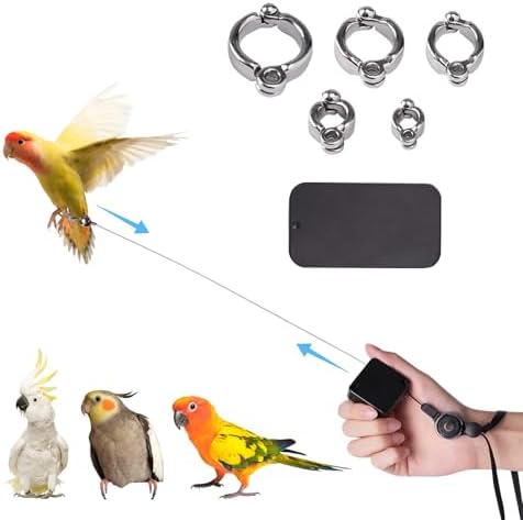 Swirge bird flight training rope with five different sizes of metal foot rings.