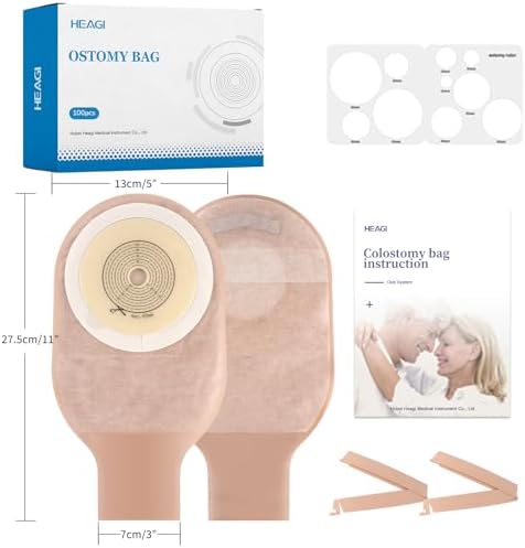 Heagimed premium imported colostomy bags packaging contents laid out clearly for stoma care