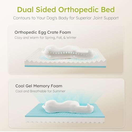 CWAWZ Extra Large Dog Bed, Orthopedic Dog Bed with Cooling Gel Memory Foam, Waterproof XL Pet Bed with Removable Washable Cover, 42" Pet Sofa Couch Dutch Velvet with Bone Toy, Light Gray - Image 3