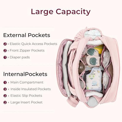 Telena diaper bag showing expandable width feature