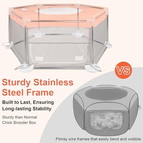 45"x45"x19.7" Sturdy Stainless Steel Frame Small Animal Playpen, Brooder Box for Chicks with Removable Roof & Bottom Pad for Easy Cleaning, Pet Playpen for Ducks, Kittens, Bunnies, Quails, Guinea Pigs - Image 4
