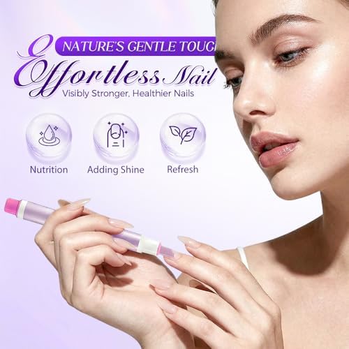 Goal Zone pink nail care pen being used to gently push back cuticles and exfoliate dry skin.