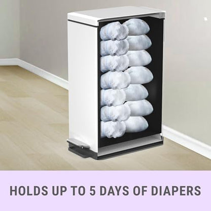 Sliq diaper pail with lid open in a nursery setting