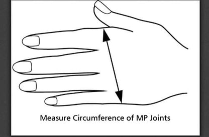Pediatric compression glove for left hand in tan color showing elastic fabric texture.