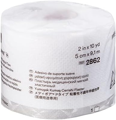 Hypoallergenic 3M Medipore H tape roll demonstrating flexible multi-directional stretch material