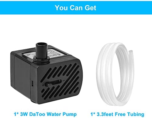DaToo aquarium water pump packaged box view indicating specifications and 50GPH power capacity.