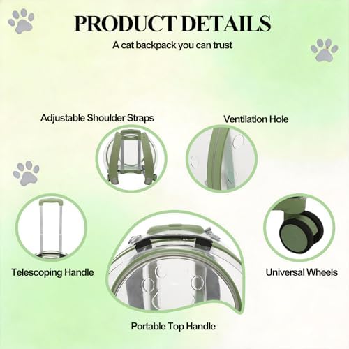 Cat Backpack Carrier, Transparent & Breathable Cat Carrier with Wheels, Large Space Bubble Pet Backpack for Kitty Dog Bunny Up to 20lbs, Multiple Carrying Options, Perfect for Traveling/Taking a Walk - Image 4