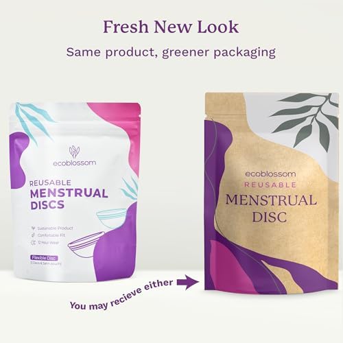 EcoBlossom medical grade silicone period discs in magenta and cyan colors.