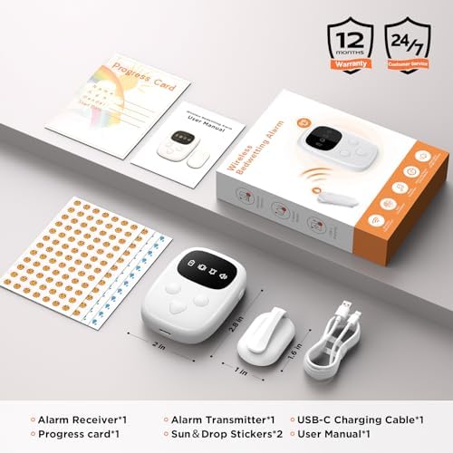 Ovevve bed wetting alarm for kids unboxed with original package accessories and usb charging cables