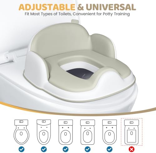 Orzbow toddler toilet seat ring detached and placed on an adult toilet seat.