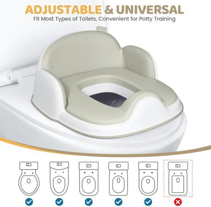 Orzbow toddler toilet seat ring detached and placed on an adult toilet seat.