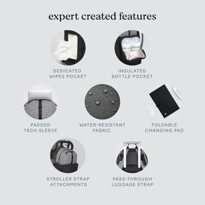 Huggies Signature diaper backpack displayed with the included foldable changing pad extended.