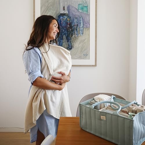 Mushie diaper caddy showing durable top carrying handles