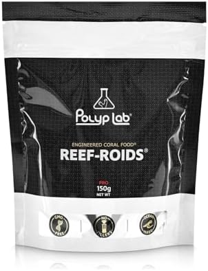 Polyp Lab Reef Roids marine coral food container highlighting authentic USA imported product labeling.