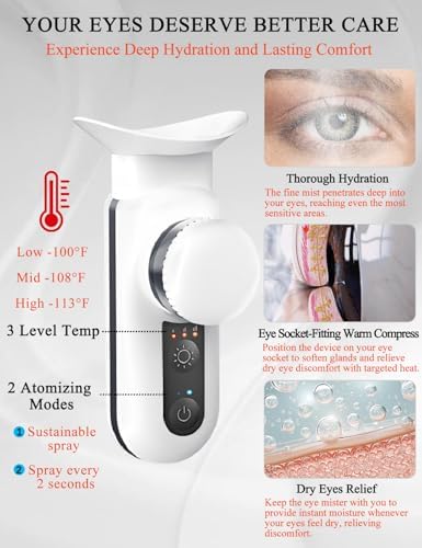 Vowleike electric mist sprayer applying soothing nano mist to eye area.