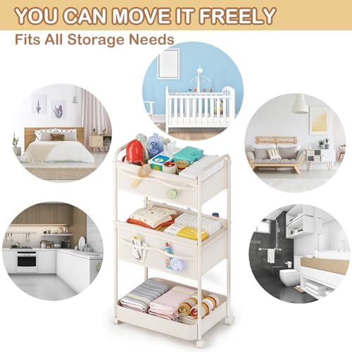 Bophili rolling storage cart showing side pockets