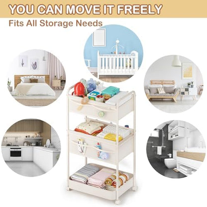 Bophili rolling storage cart showing side pockets