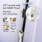 Side angle of a child safe door lock creating a narrow gap for pet access while preventing a toddler from entering.