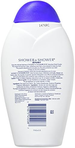 Talc-free absorbent body powder for men and women showing ingredients list.