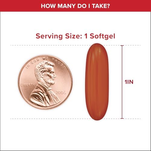 Side angle of the red Qunol bottle highlighting the patented water and fat soluble formula.