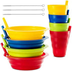 Plaskidy cereal bowls with straws and straw cups set front view