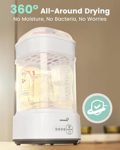 Internal trays of Grownsy bottle sterilizer holding baby bottles