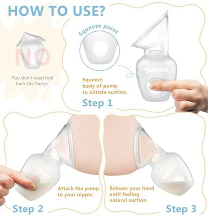 Side profile of the clear four ounce Yahaa manual breast pump highlighting the measurement markings.