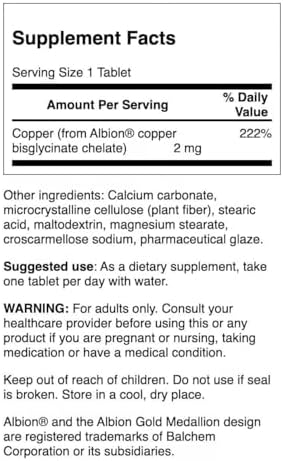 Swanson Copper 2mg tablets essential mineral support