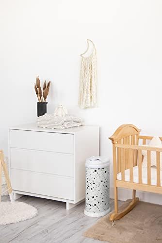 Ubbi steel diaper pail close up of terrazzo pattern texture