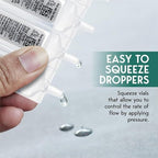Close up of tamper evident caps on imported USA eyewash vials.