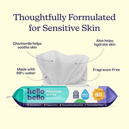 Hello Bello sensitive skin plant based wipes individual resealable packet close up