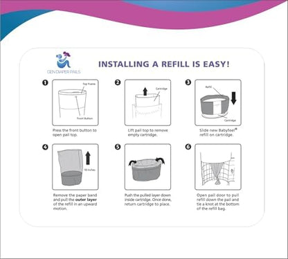 Odor eliminating thick plastic film refills for baby pails