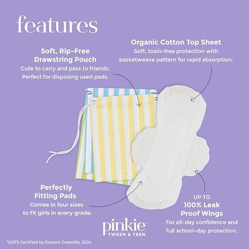 Pinkie toxin free menstrual pads for tweens and teens.