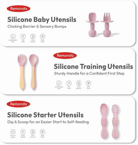 Baby self-feeding with silicone spoon and plate