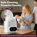 Grownsy descaling tablets next to a baby bottle washer