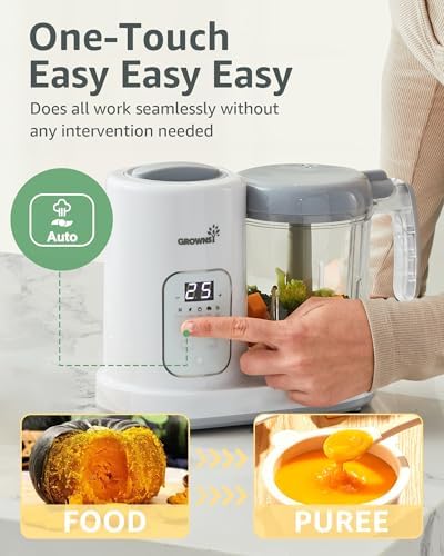 GROWNSY baby food machine with the cylindrical steam basket removed showing authentic premium parts.
