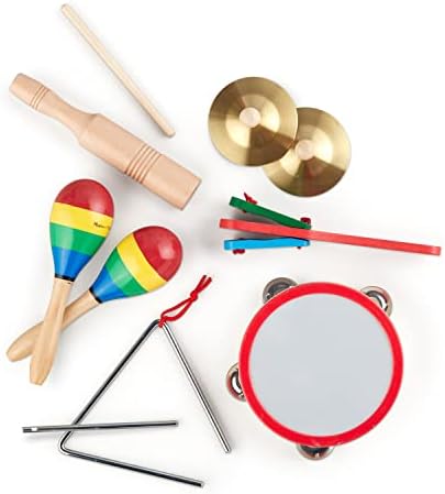 Child-safe metal triangle and cymbals showing the premium material quality.